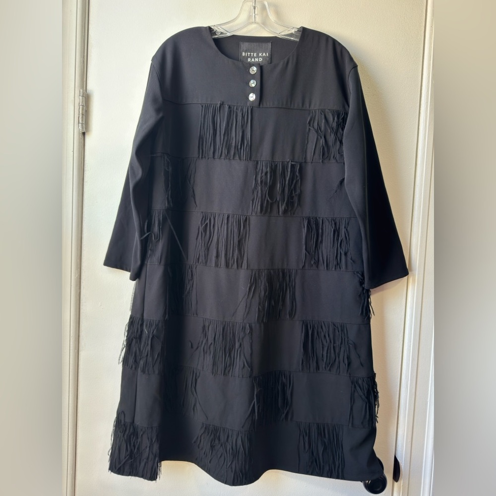 Bitte Kai Rand Ritera Elegant Black Fringe Long Sleeve Dress